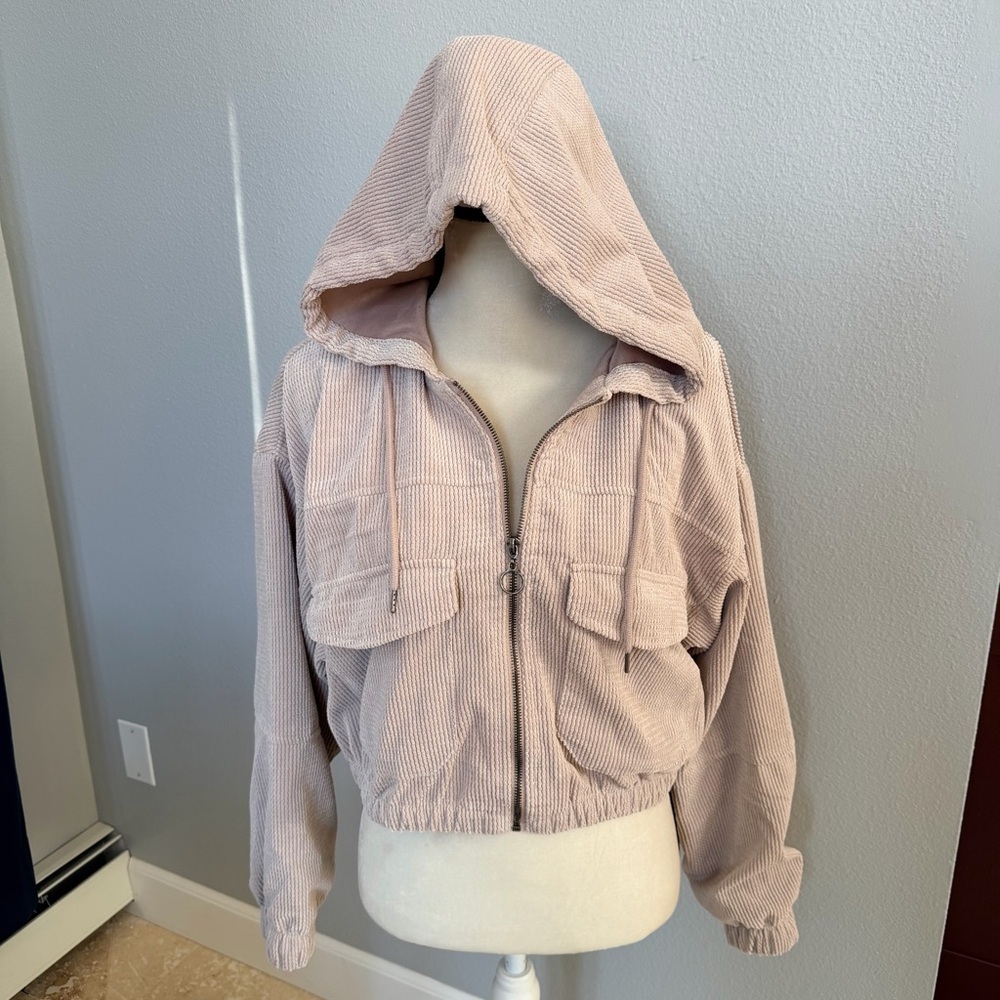Ashley By 26 International Pink Corduroy Hooded Cropped Jacket